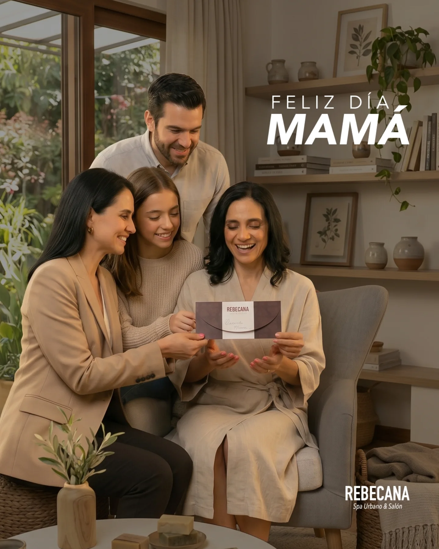 Familia entregando un certificado de regalo Rebecana por el Dia de la Madre