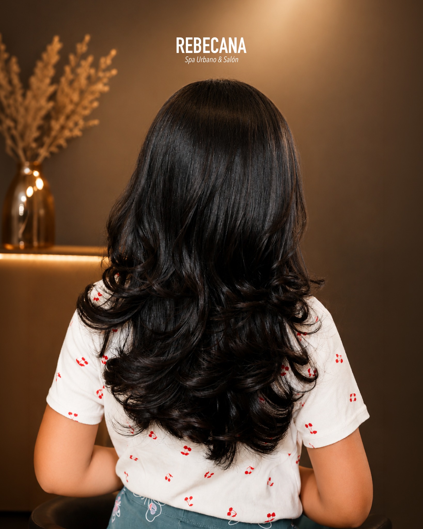 Cabello largo oscuro con ondas, visto de espaldas
