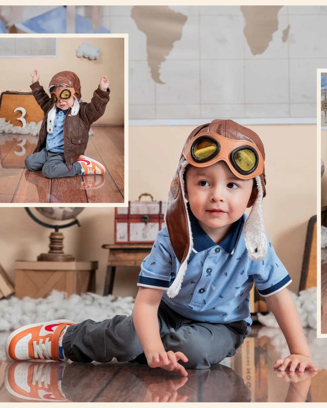 Primer plano del nino con gorro y gafas de aviador