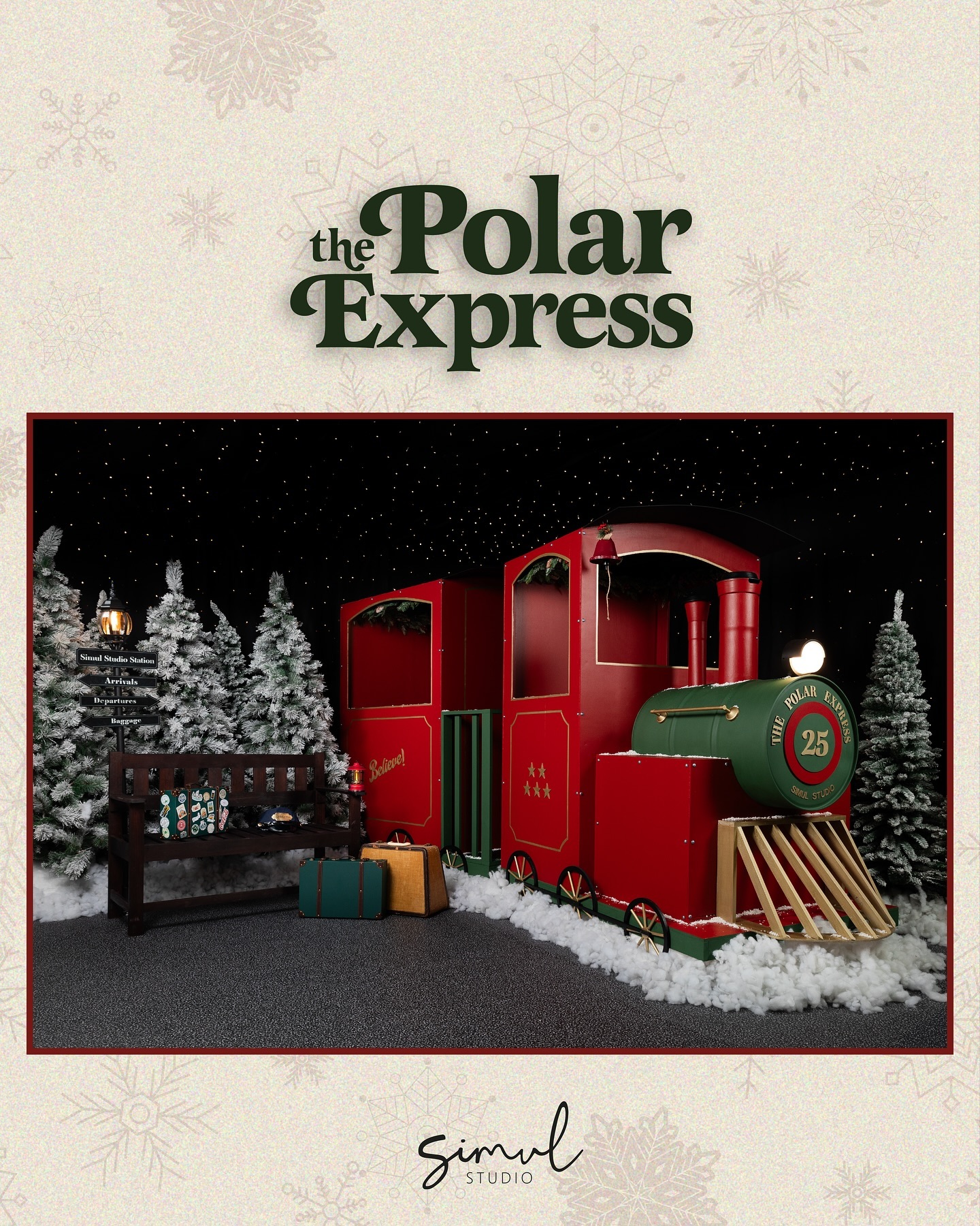 Vista completa del set del tren Polar Express