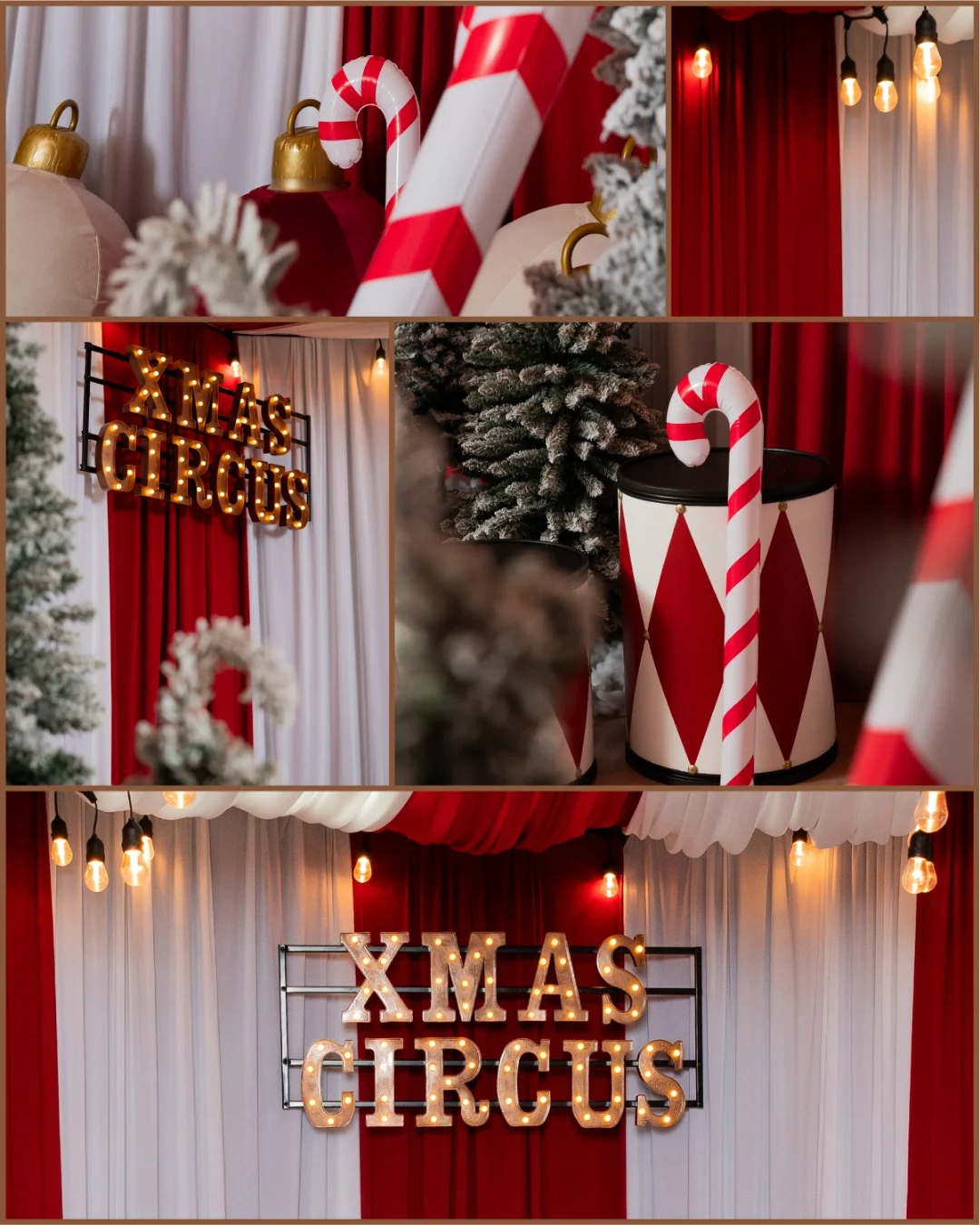 Collage del set Xmas Circus montado en el estudio