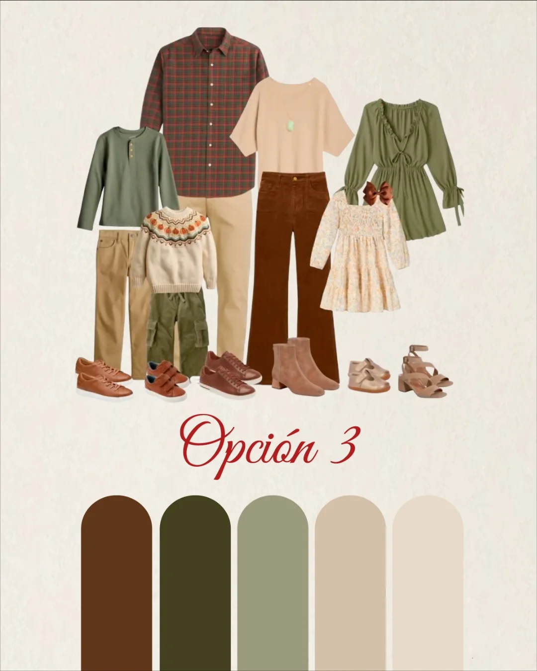 Recomendacion de vestuario en tonos tierra y verde
