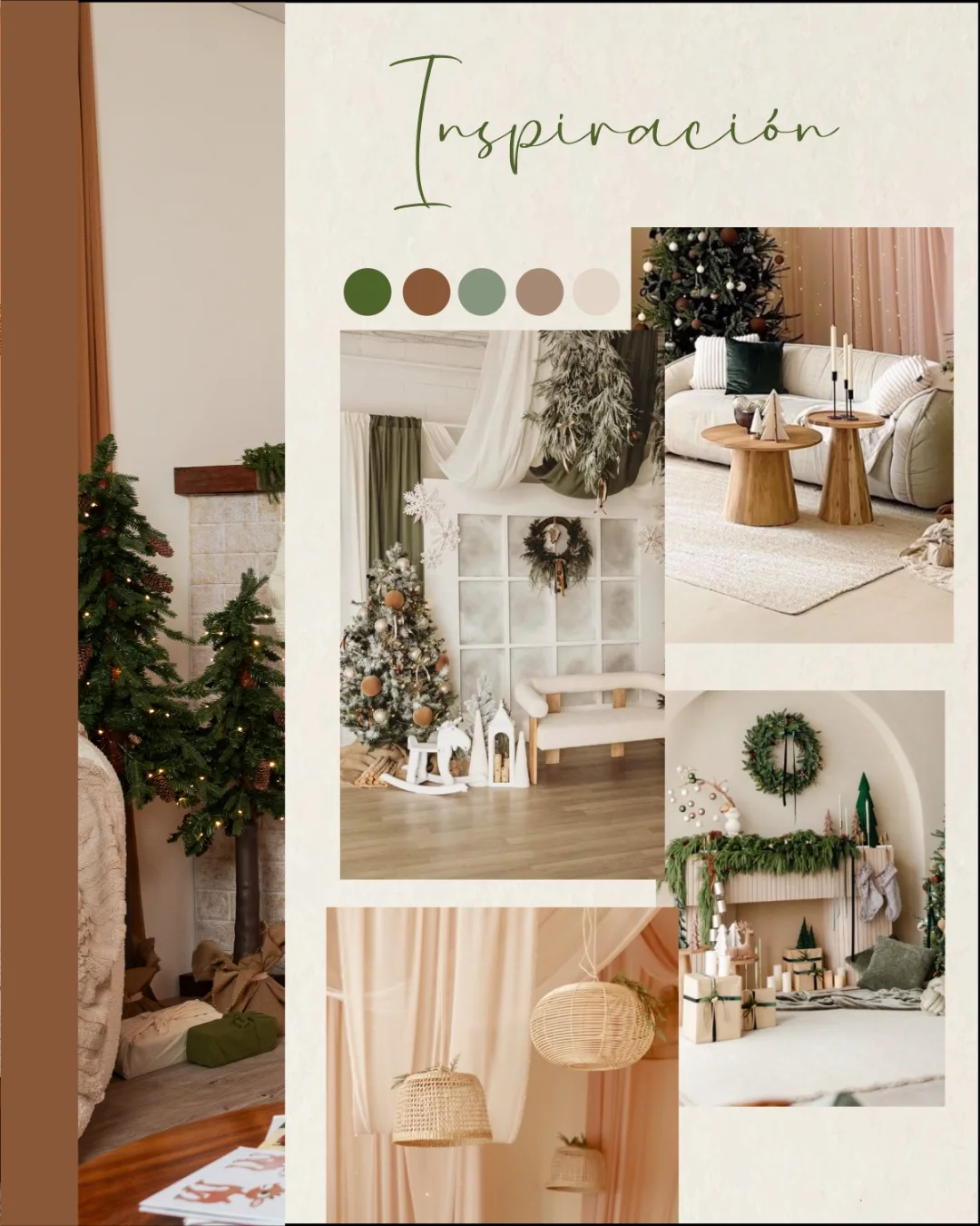 Moodboard de referencias en verde y madera