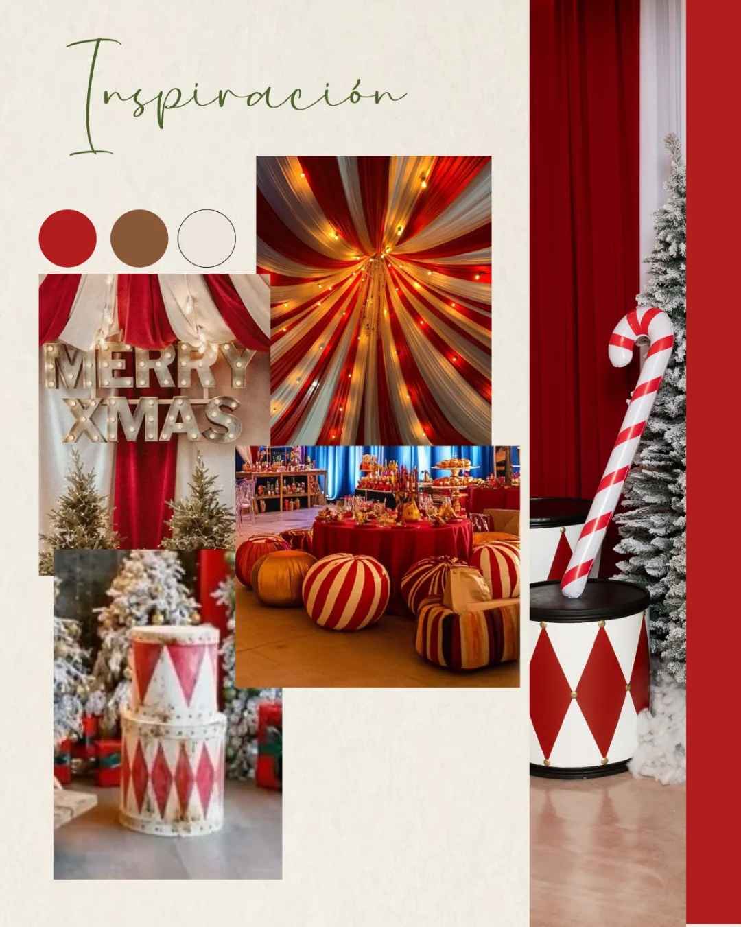 Moodboard de referencias en rojo y blanco de circo