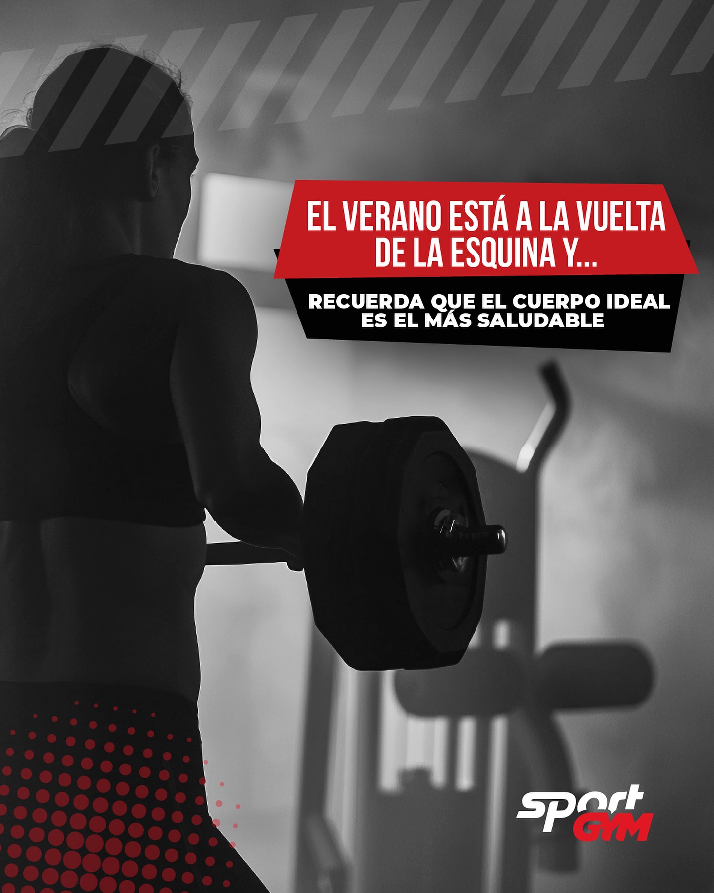 Modelo entrenando con barra en el gimnasio