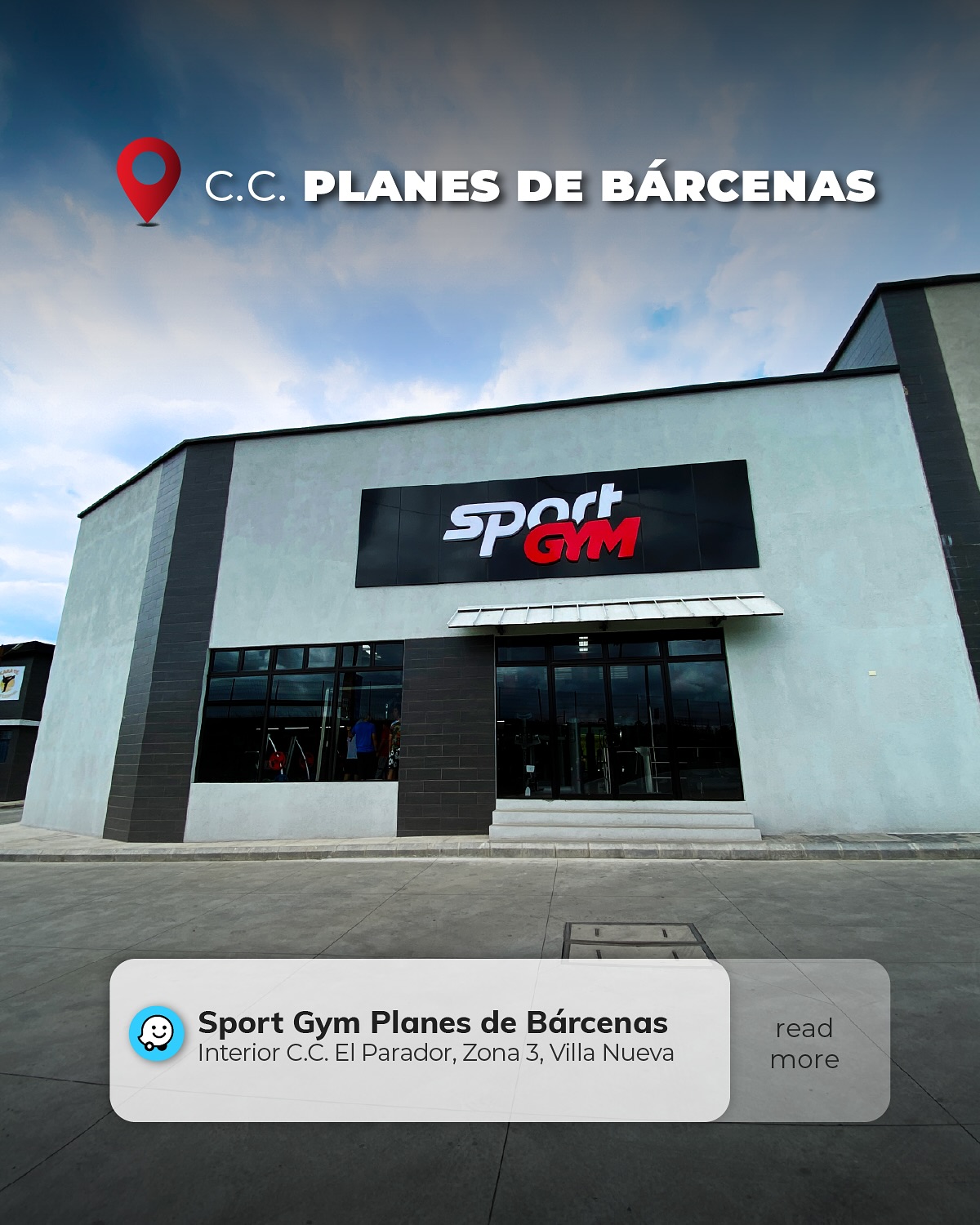 Fachada de Sport Gym en el C.C. Planes de Barcenas, Villa Nueva